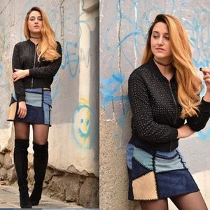 Zara Suede Patchwork Mini Skirt SZ M